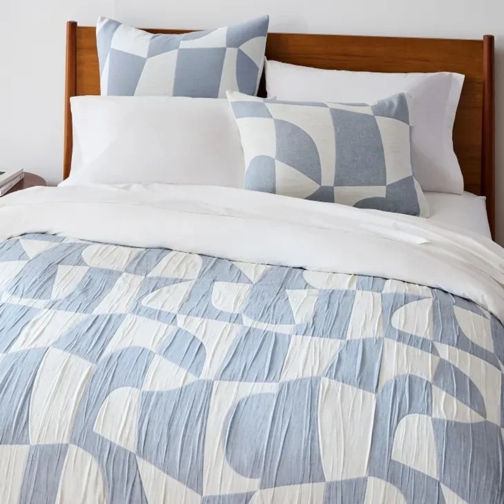 West Elm Modern Shapes Matelasse Duvet Cover 2 Shams KING organic cotton